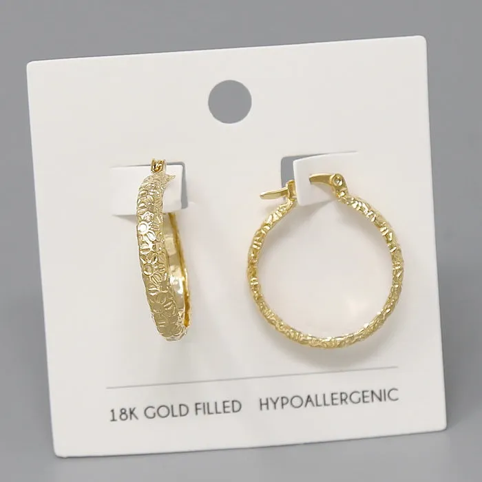 18K Gold Filled Textured Hoop Earrings