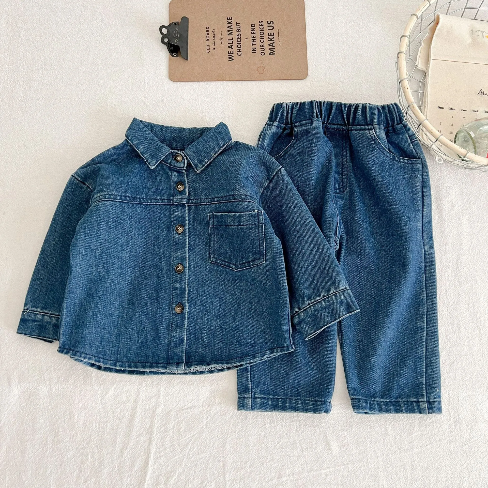 2 Pieces Set Baby Kid Girls Boys Solid Color Jackets Outwears And Jeans Wholesale 23113057