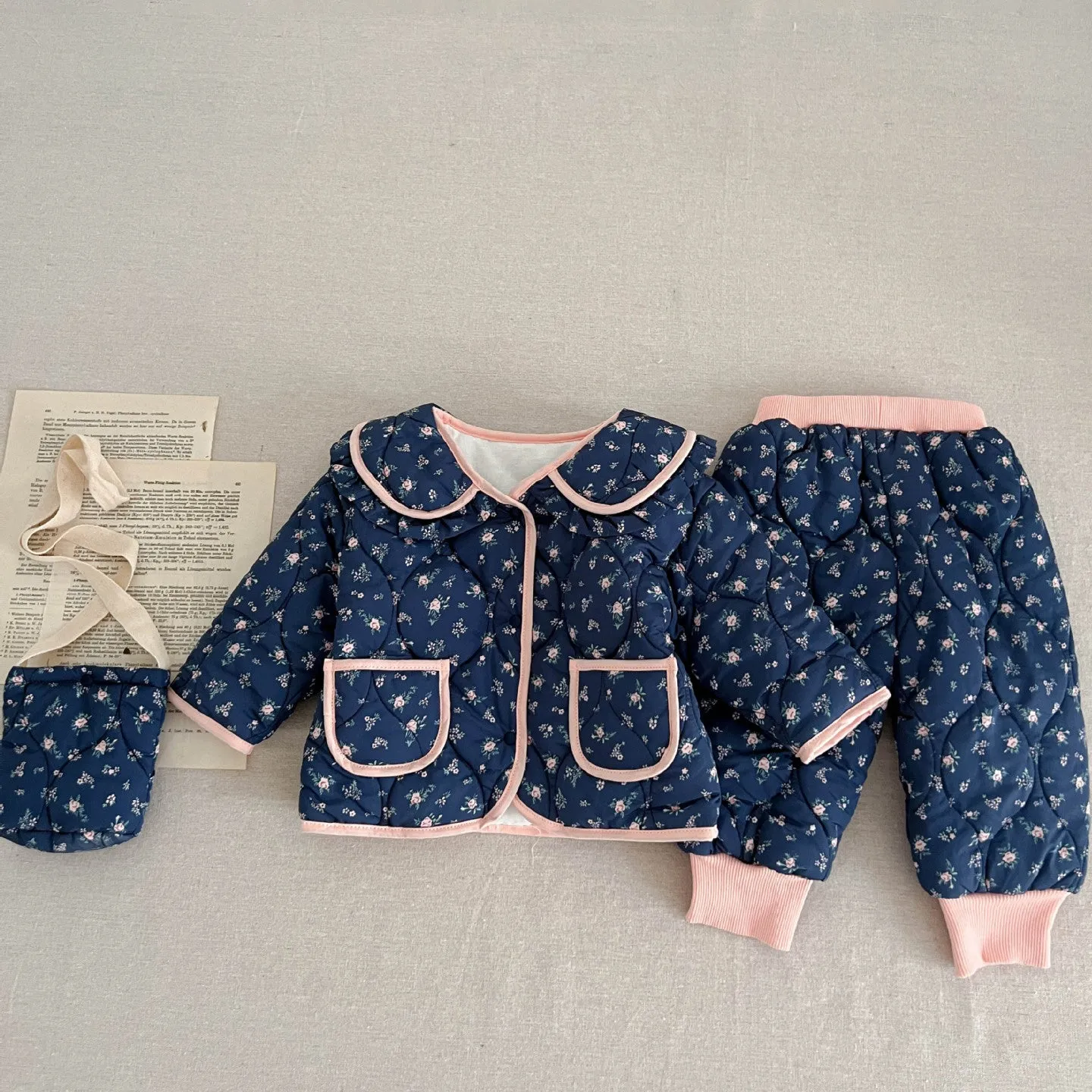 2 Pieces Set Baby Kid Girls Flower Print Jackets Outwears And Pants Wholesale 231130203