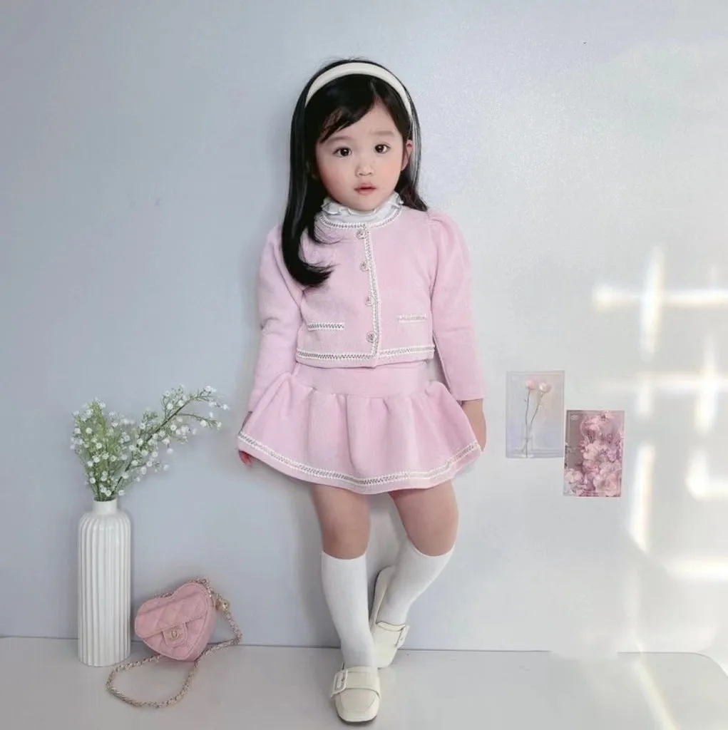 2 Pieces Set Baby Kid Girls Solid Color Jackets Outwears And Skirts Wholesale 23082862