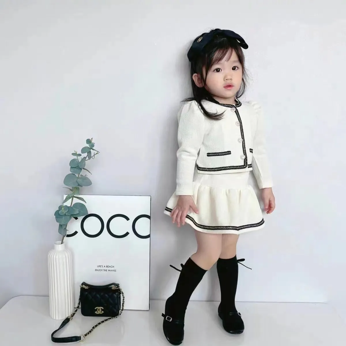 2 Pieces Set Baby Kid Girls Solid Color Jackets Outwears And Skirts Wholesale 23082862