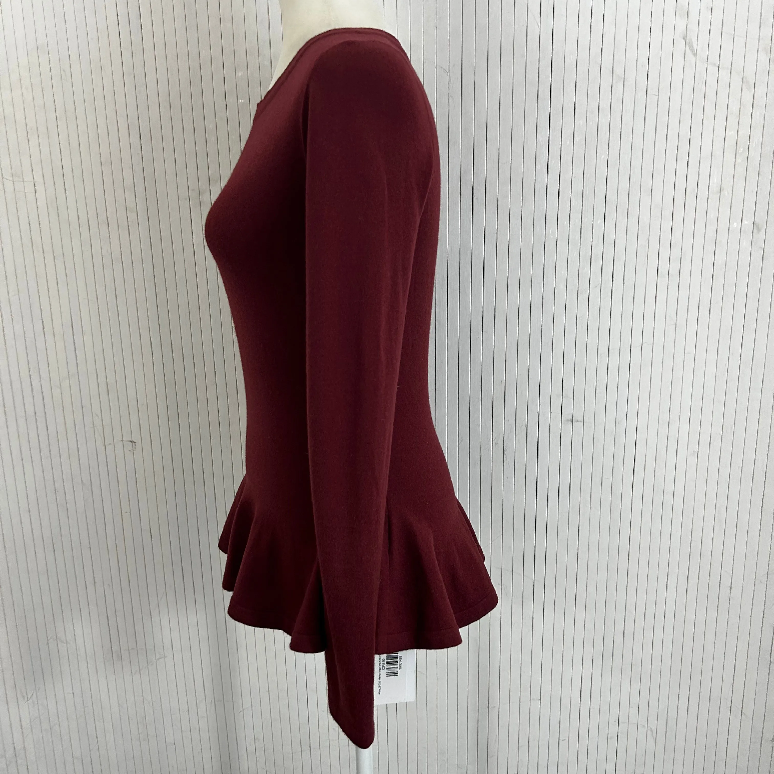 Alaia$1220 Merlot Wool Mix Knit Peplum Sweater XS/S