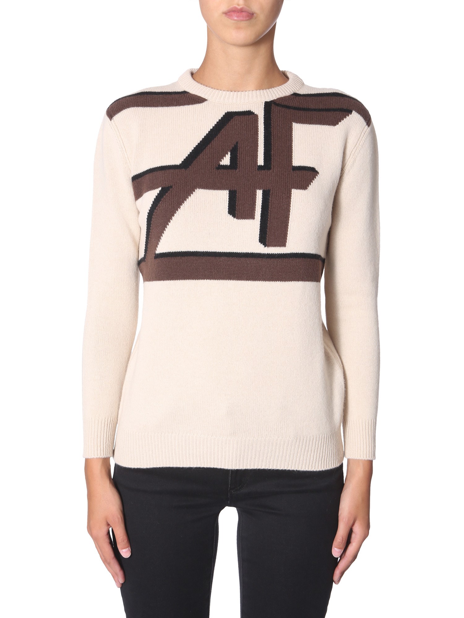 ALBERTA FERRETTI    CREW NECK WOOL AND CASHMERE SWEATER WITH LOGO