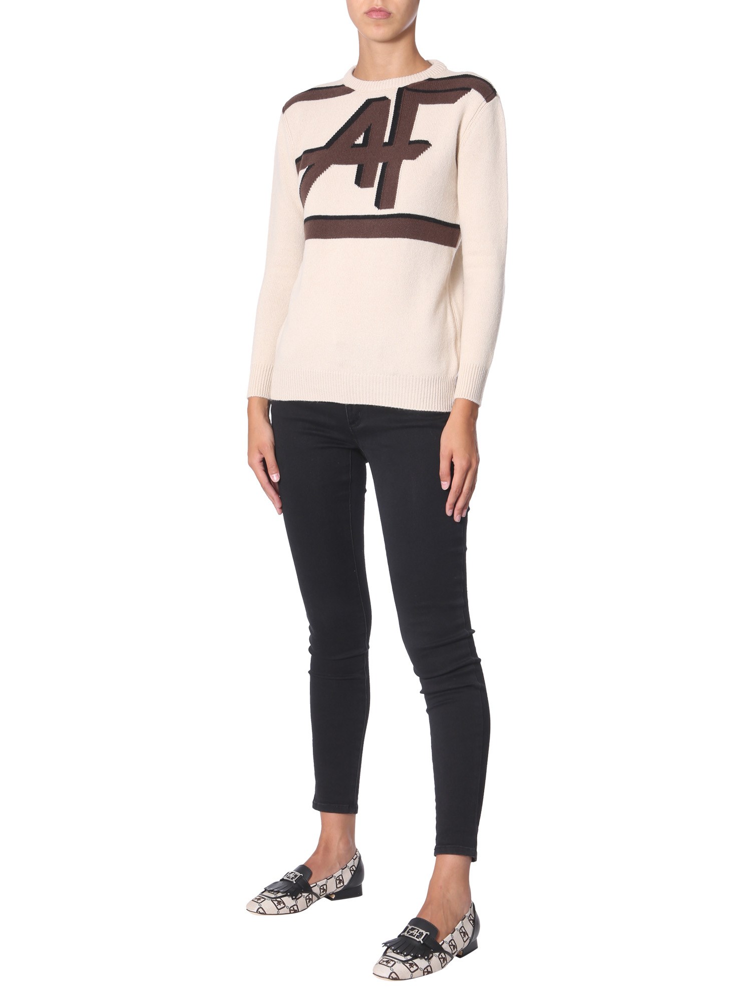 ALBERTA FERRETTI    CREW NECK WOOL AND CASHMERE SWEATER WITH LOGO