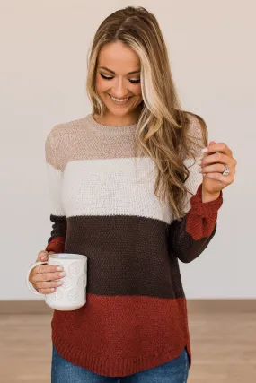 All About Autumn Color Block Knit Sweater- Taupe & Deep Rust