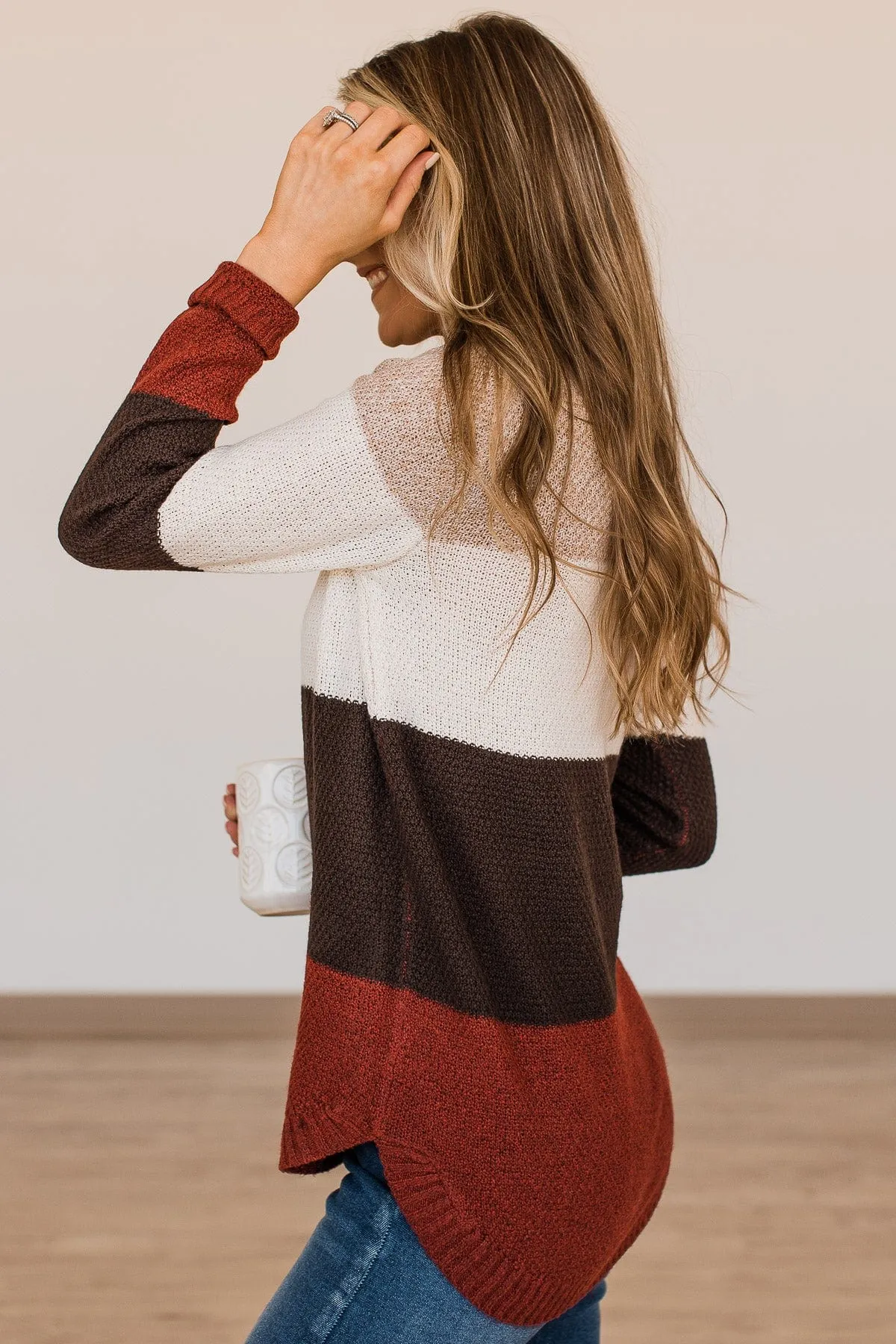 All About Autumn Color Block Knit Sweater- Taupe & Deep Rust