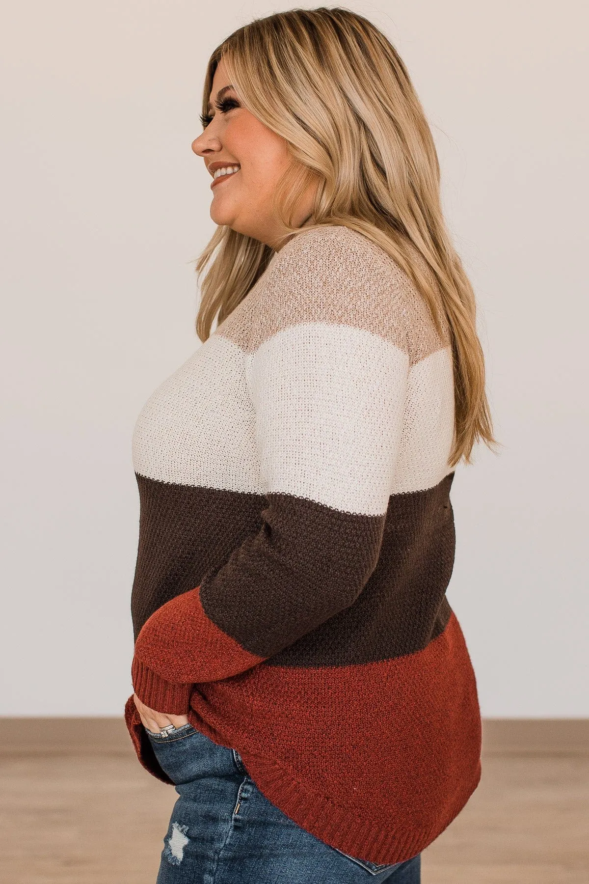 All About Autumn Color Block Knit Sweater- Taupe & Deep Rust