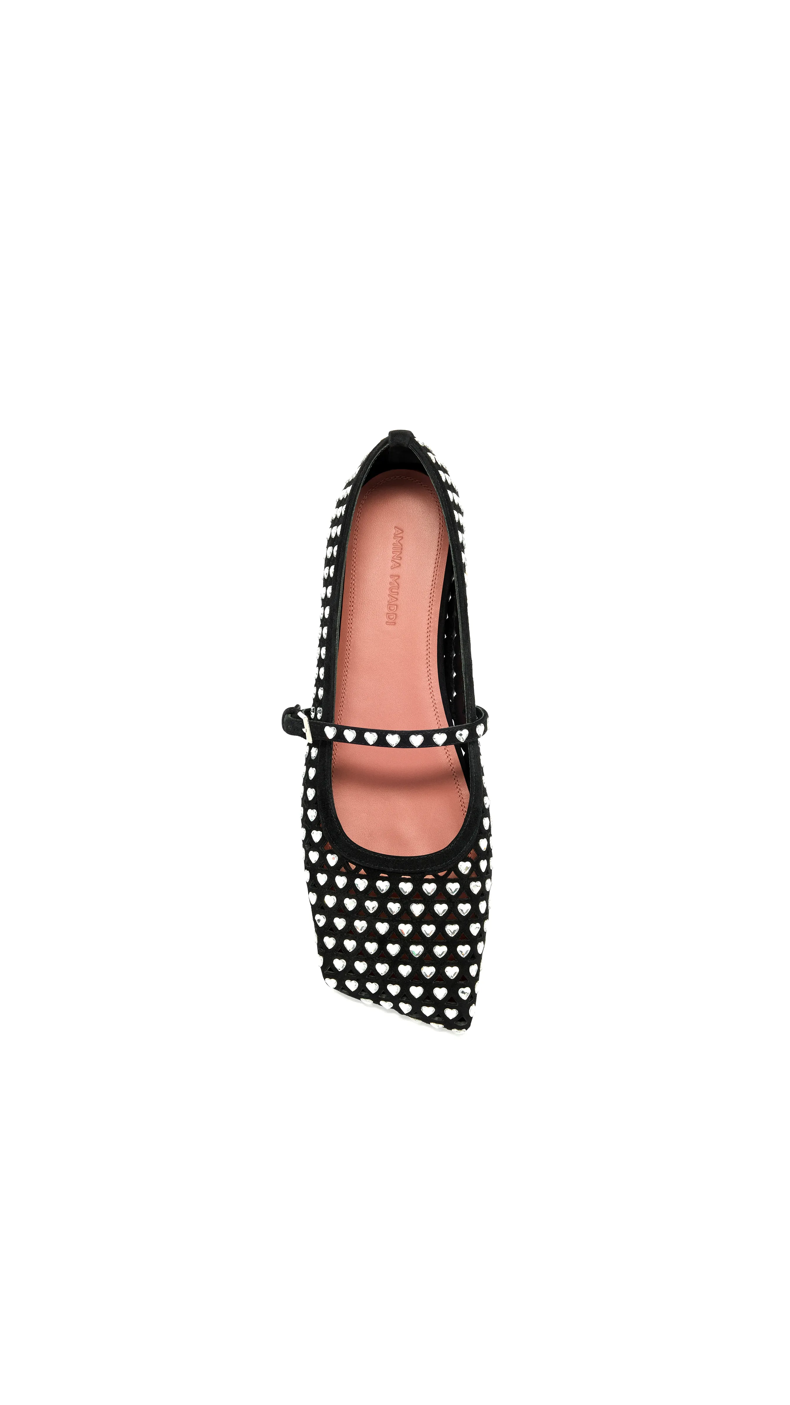 Ane Crystal Heart Flat Black Suede And White Crystal - Black