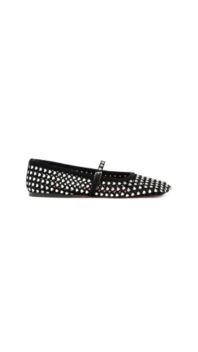 Ane Crystal Heart Flat Black Suede And White Crystal - Black