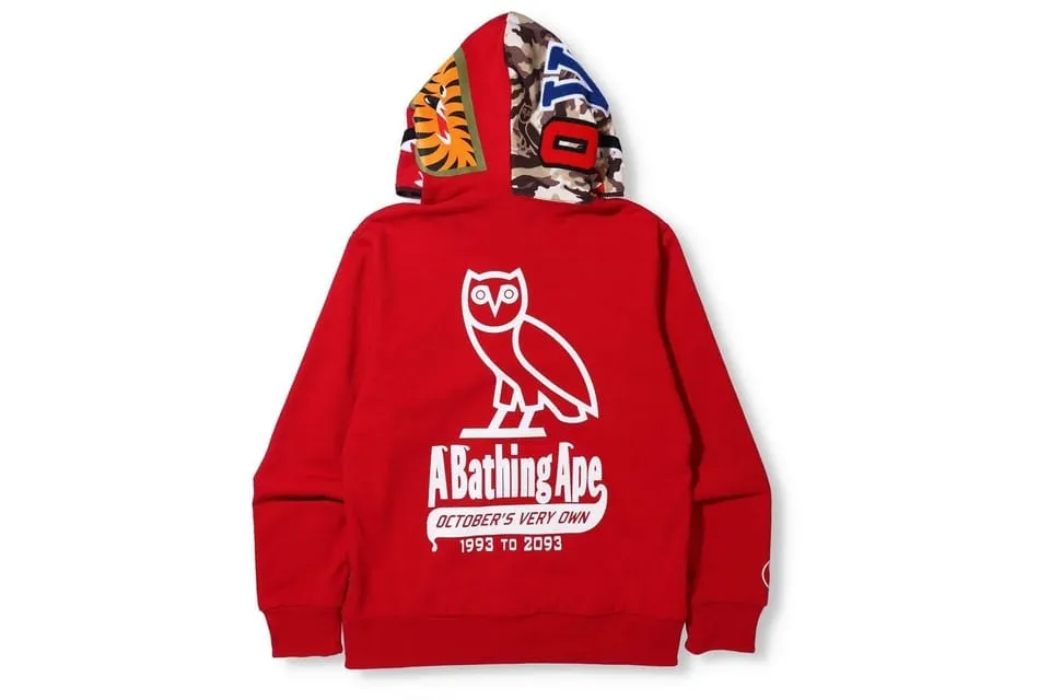 BAPE X OVO REVERSIBLE FULL ZIP HOODIE RED