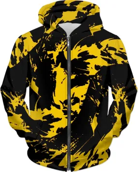 Black and Yellow Paint Splatter Zip-Up Hoodie