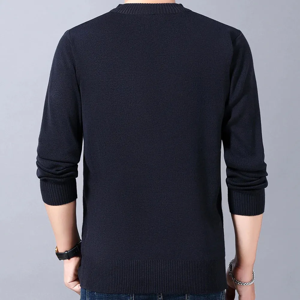 Casual Men's Striped Zipper Thick Winter Warm Knitted Pullover Sweater