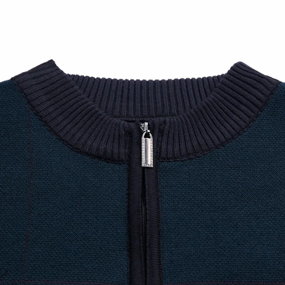 Casual Men's Striped Zipper Thick Winter Warm Knitted Pullover Sweater