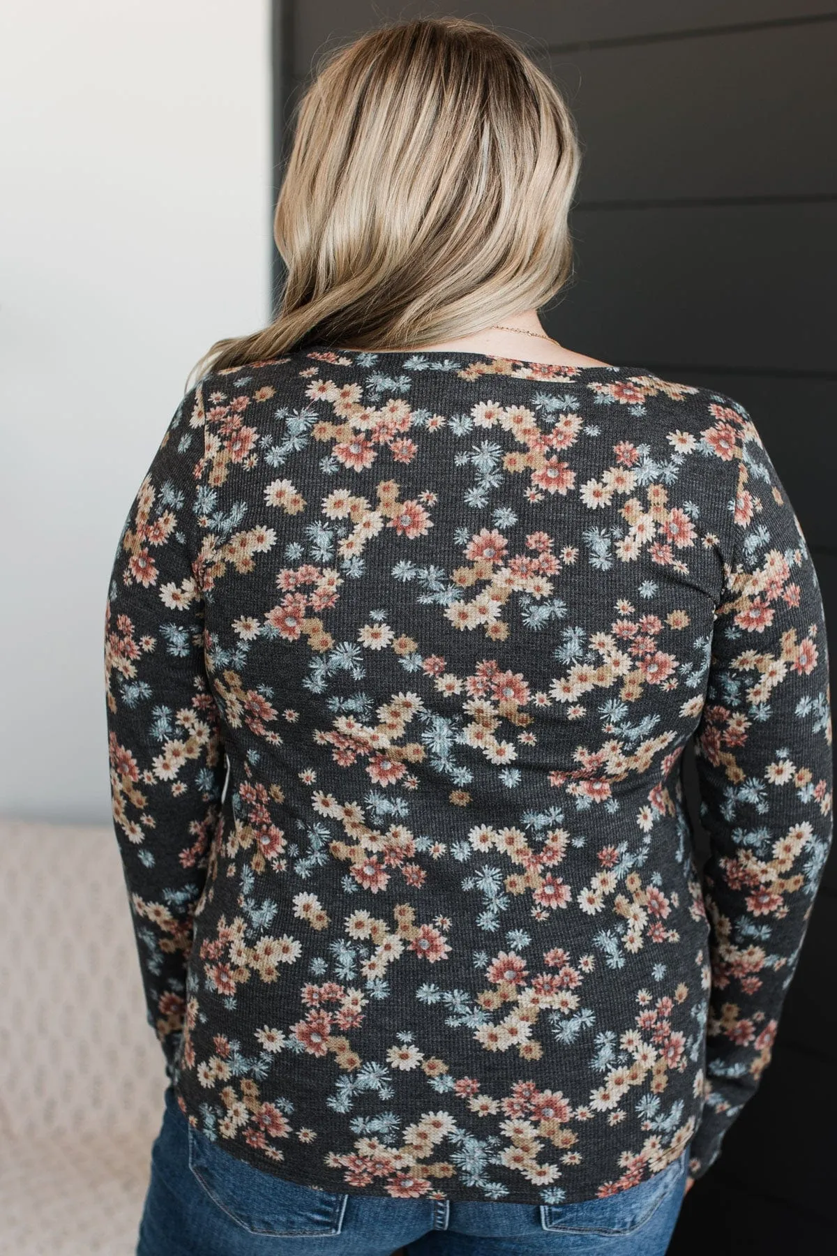 Cause For Celebration Floral Top- Charcoal