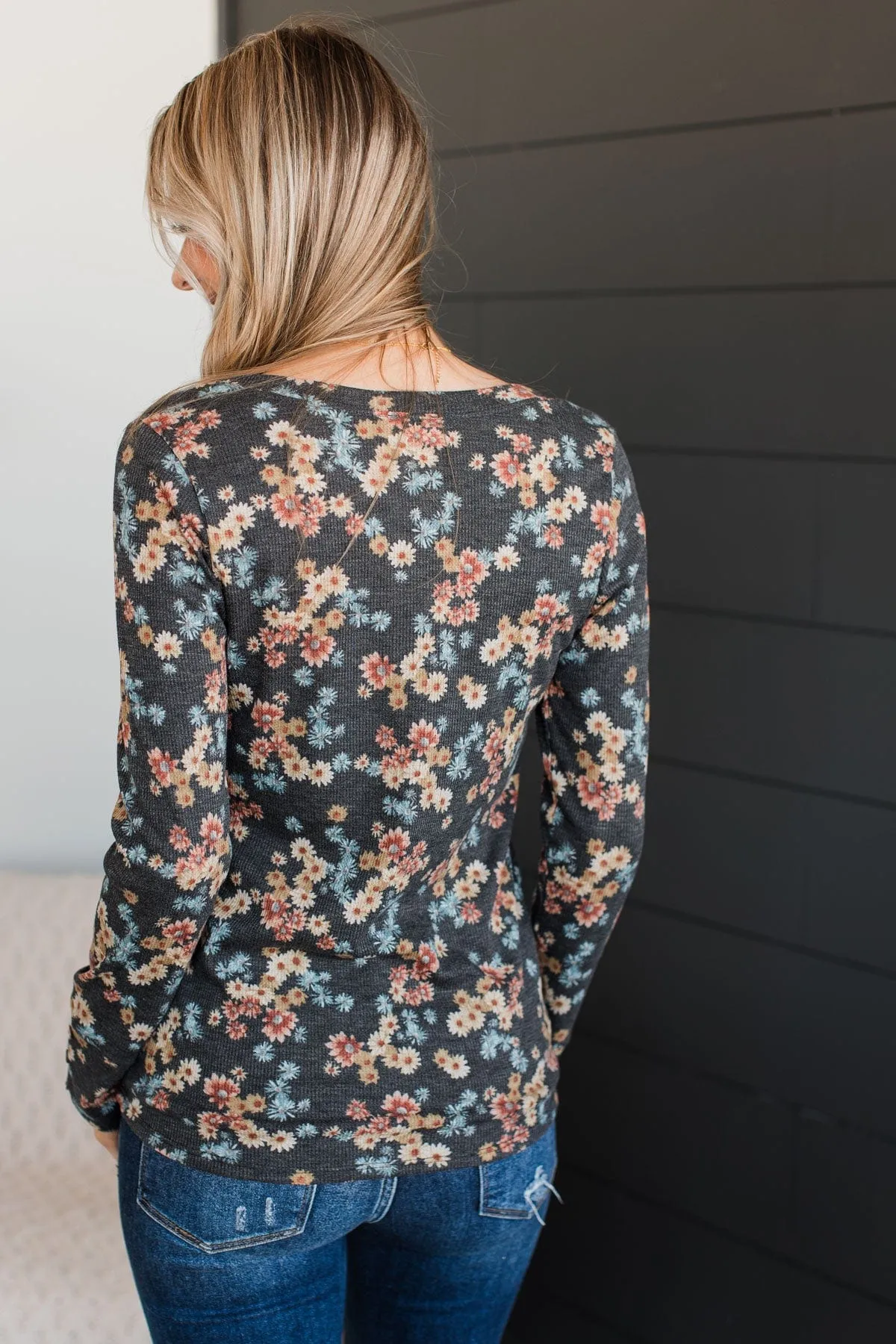 Cause For Celebration Floral Top- Charcoal