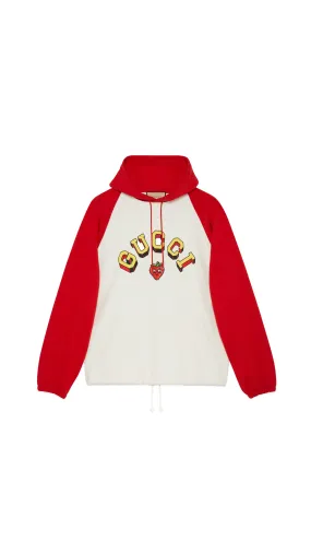 Cotton Jersey Hooded Sweatshirt - White/Red