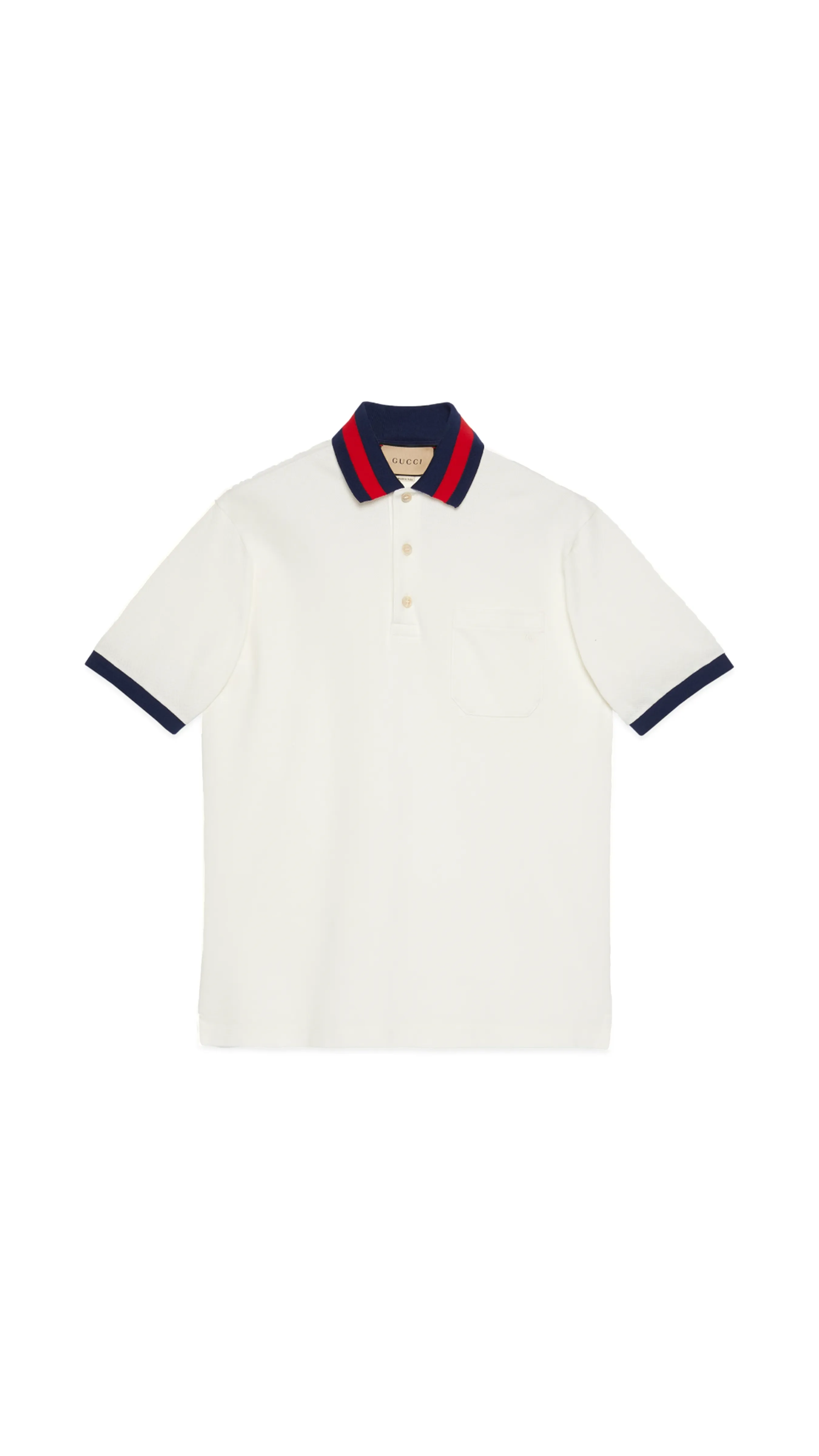 Cotton Piquet Polo with Web Collar - White