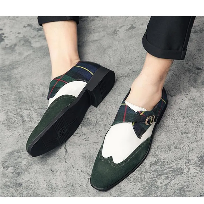 Dark Green Sweat-Absorbant Breathable Slip-On Hasp Closure Shoes for Men