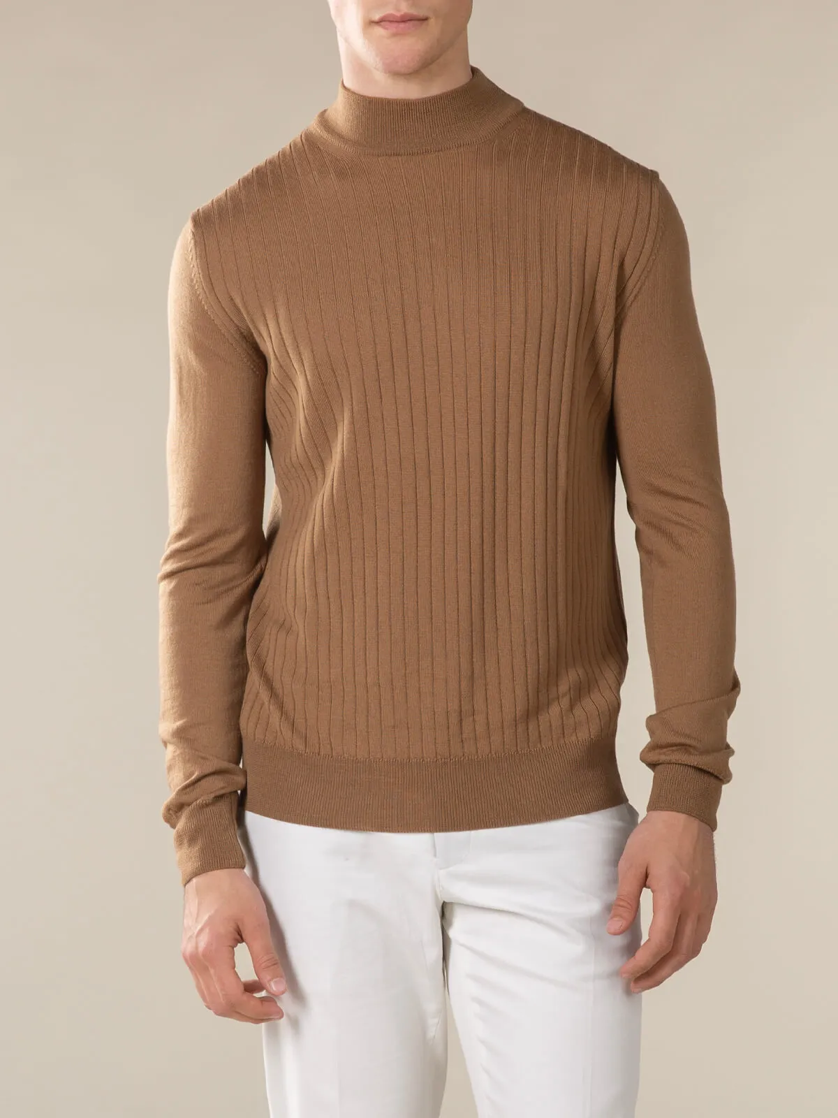 Extrafine Merino Ribbed Mockneck Caramel