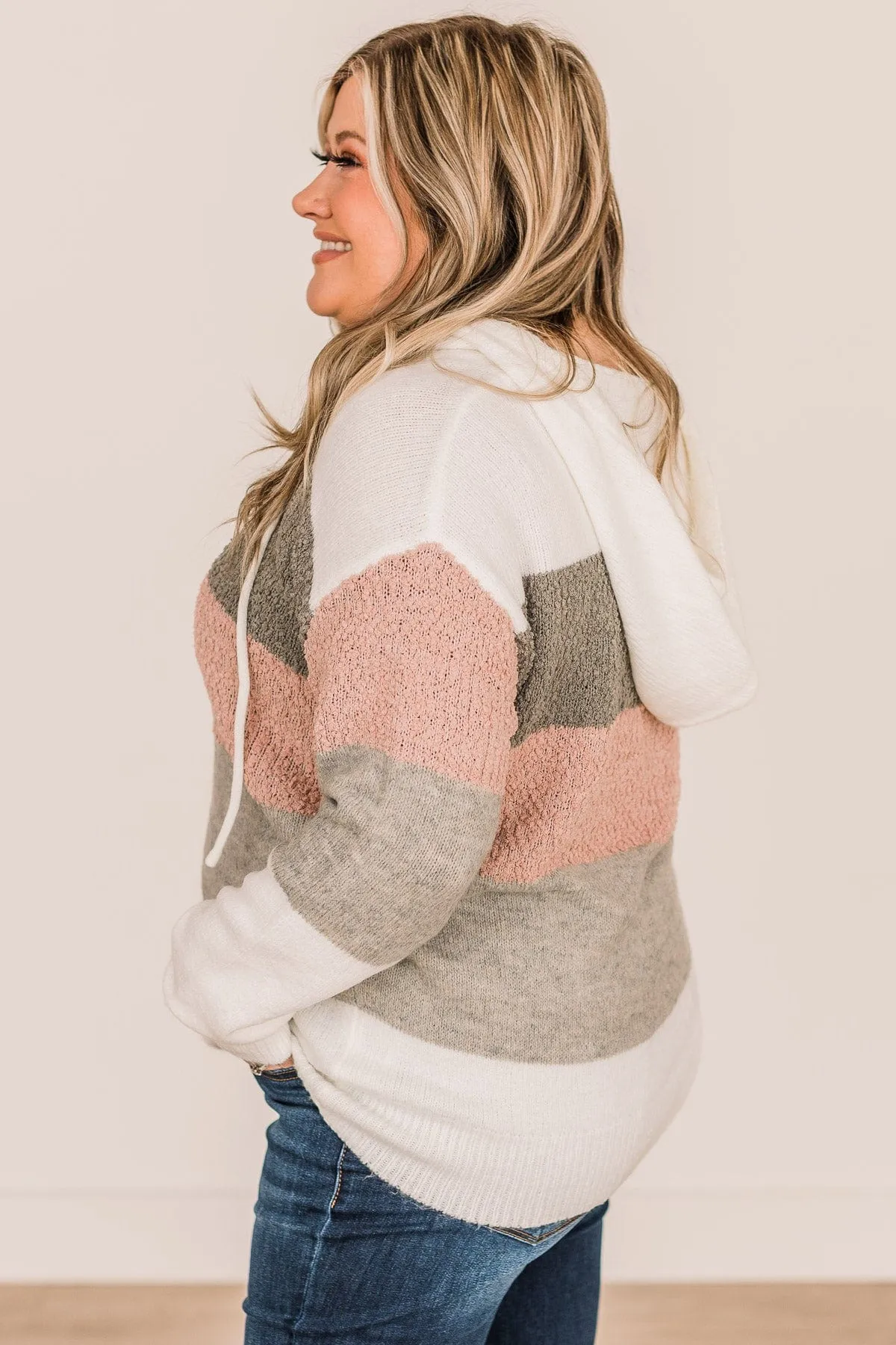 Fall For You Color Block Hooded Sweater- Ivory, Grey, & Dusty Pink