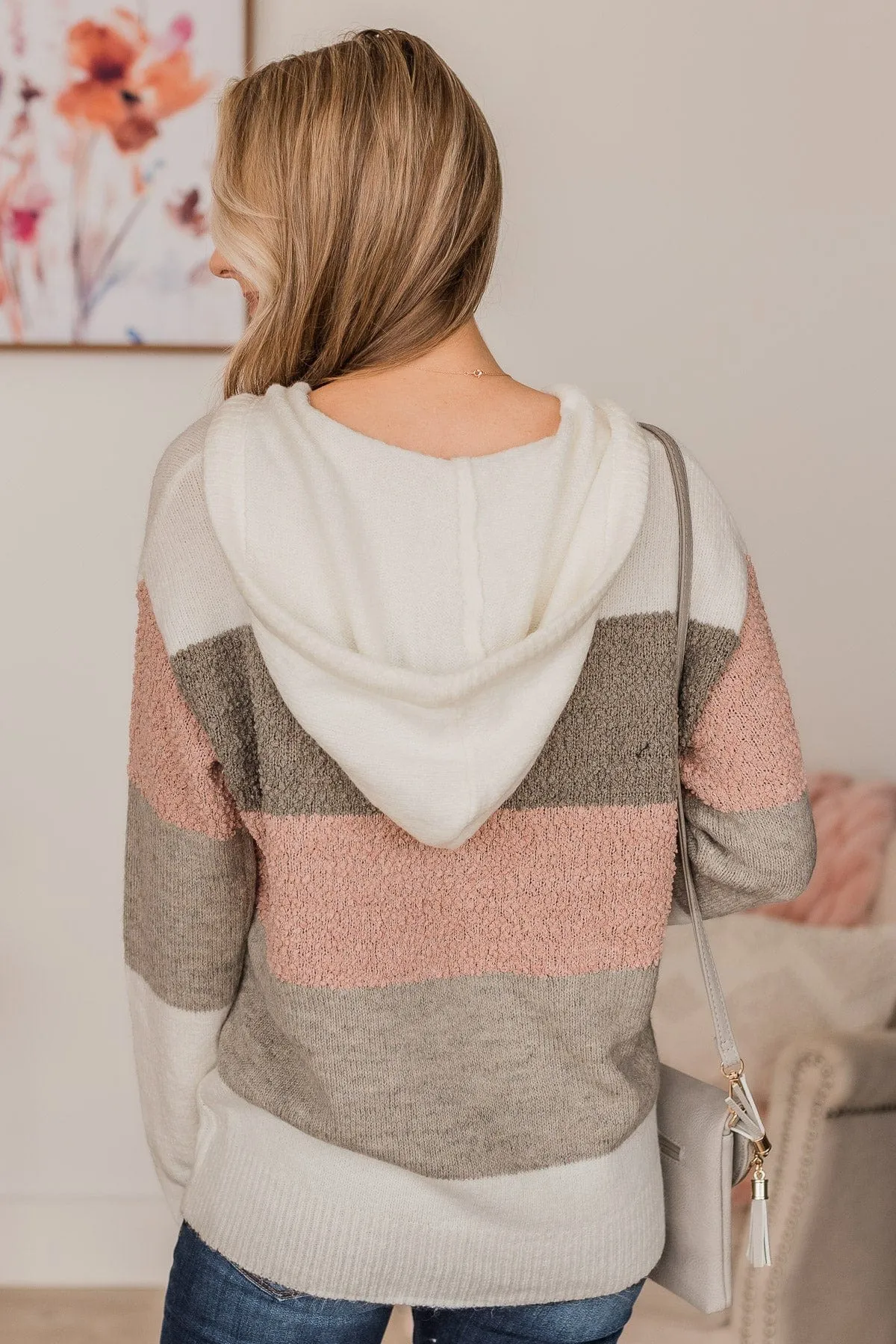 Fall For You Color Block Hooded Sweater- Ivory, Grey, & Dusty Pink