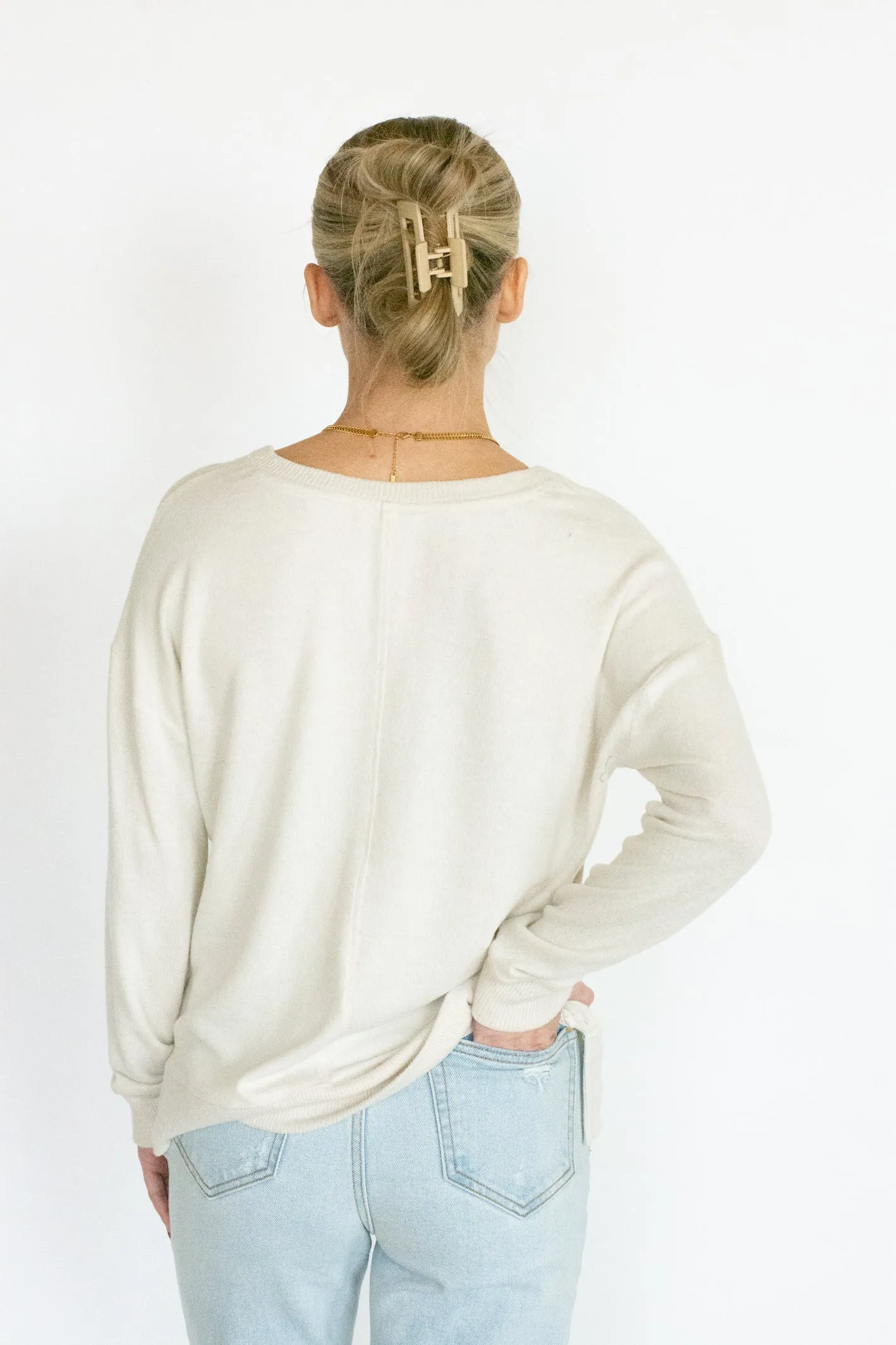 Feeling Cheery Oatmeal Round Neck Top