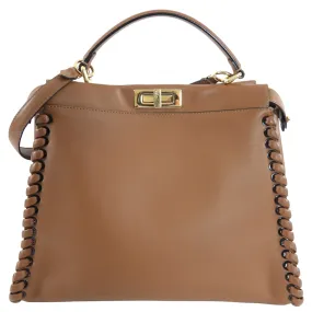 Fendi Large Brown Leather Whipstitch Peekaboo Bag