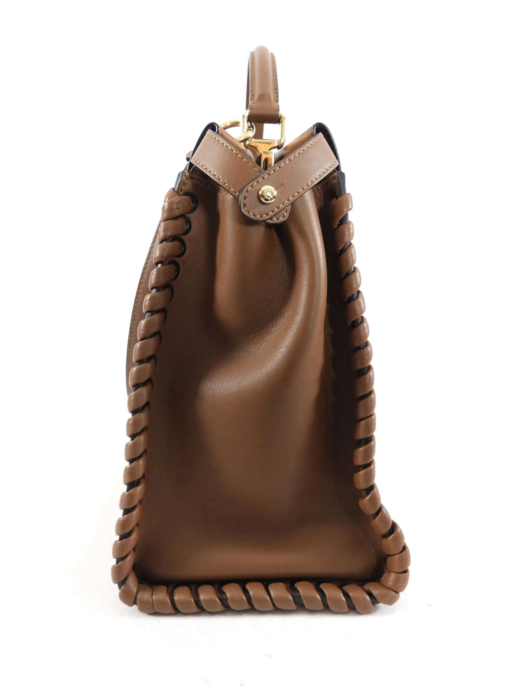 Fendi Large Brown Leather Whipstitch Peekaboo Bag