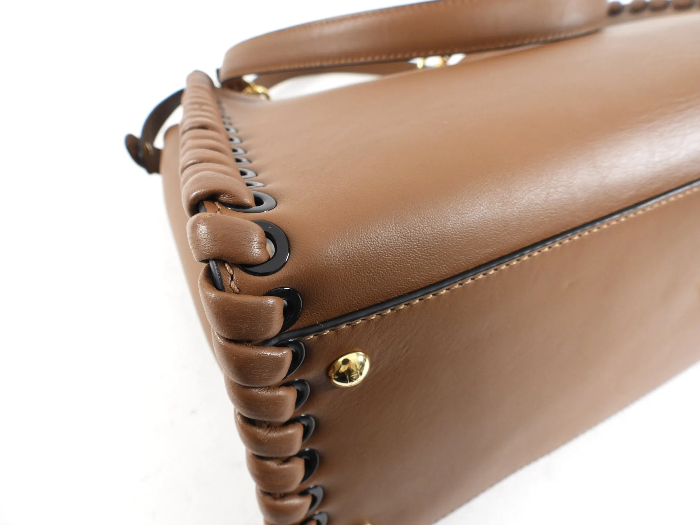 Fendi Large Brown Leather Whipstitch Peekaboo Bag