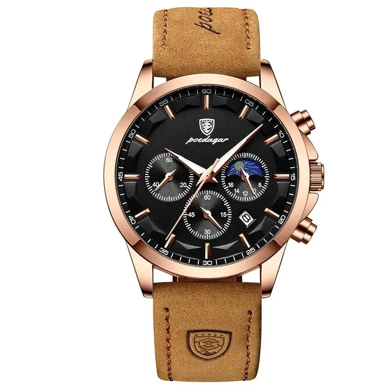 Genuine Leather Men's Watch Luminous Calendar Waterproof Quartz