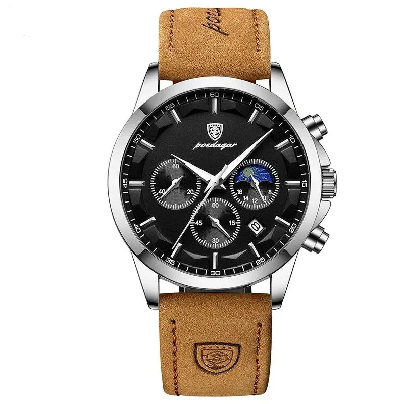 Genuine Leather Men's Watch Luminous Calendar Waterproof Quartz