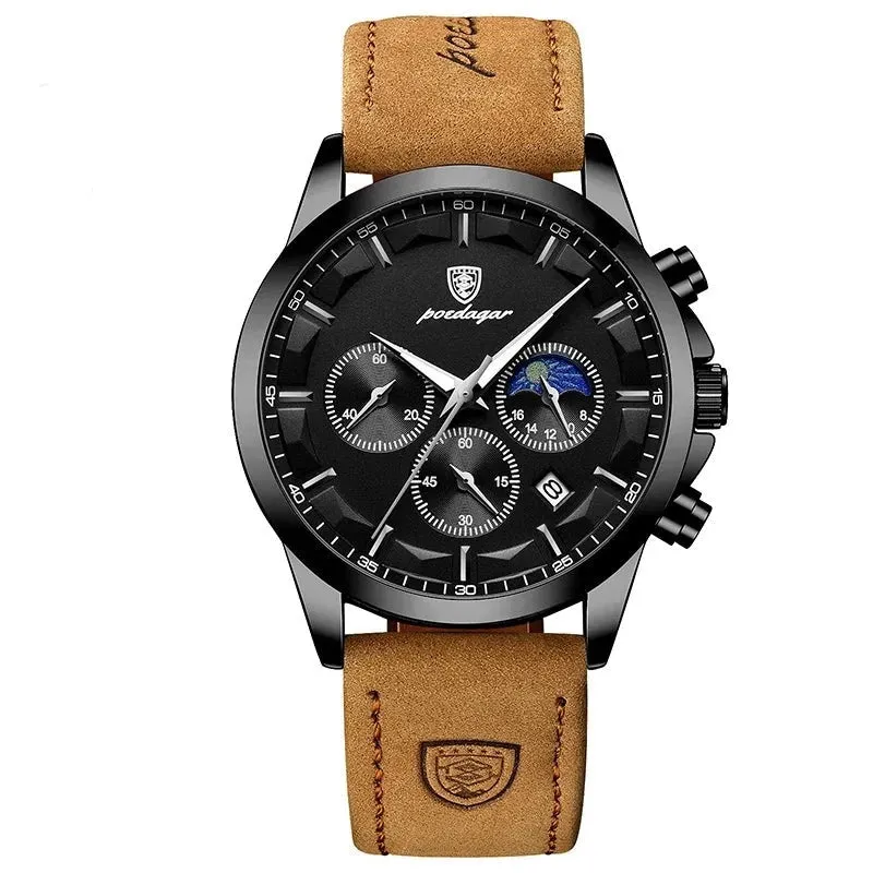 Genuine Leather Men's Watch Luminous Calendar Waterproof Quartz