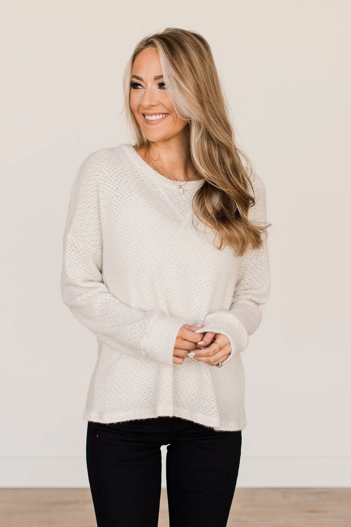 Getting There Long Sleeve Knit Top- Cream