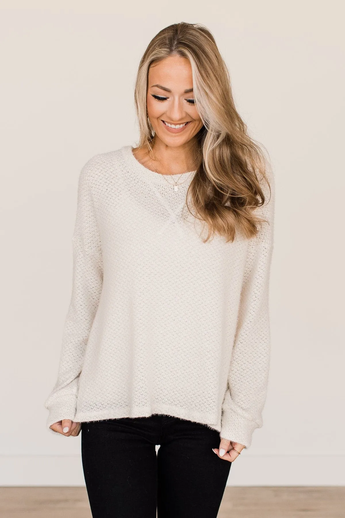 Getting There Long Sleeve Knit Top- Cream