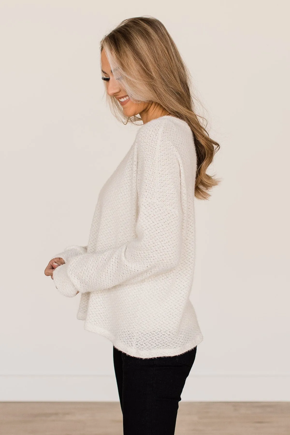 Getting There Long Sleeve Knit Top- Cream