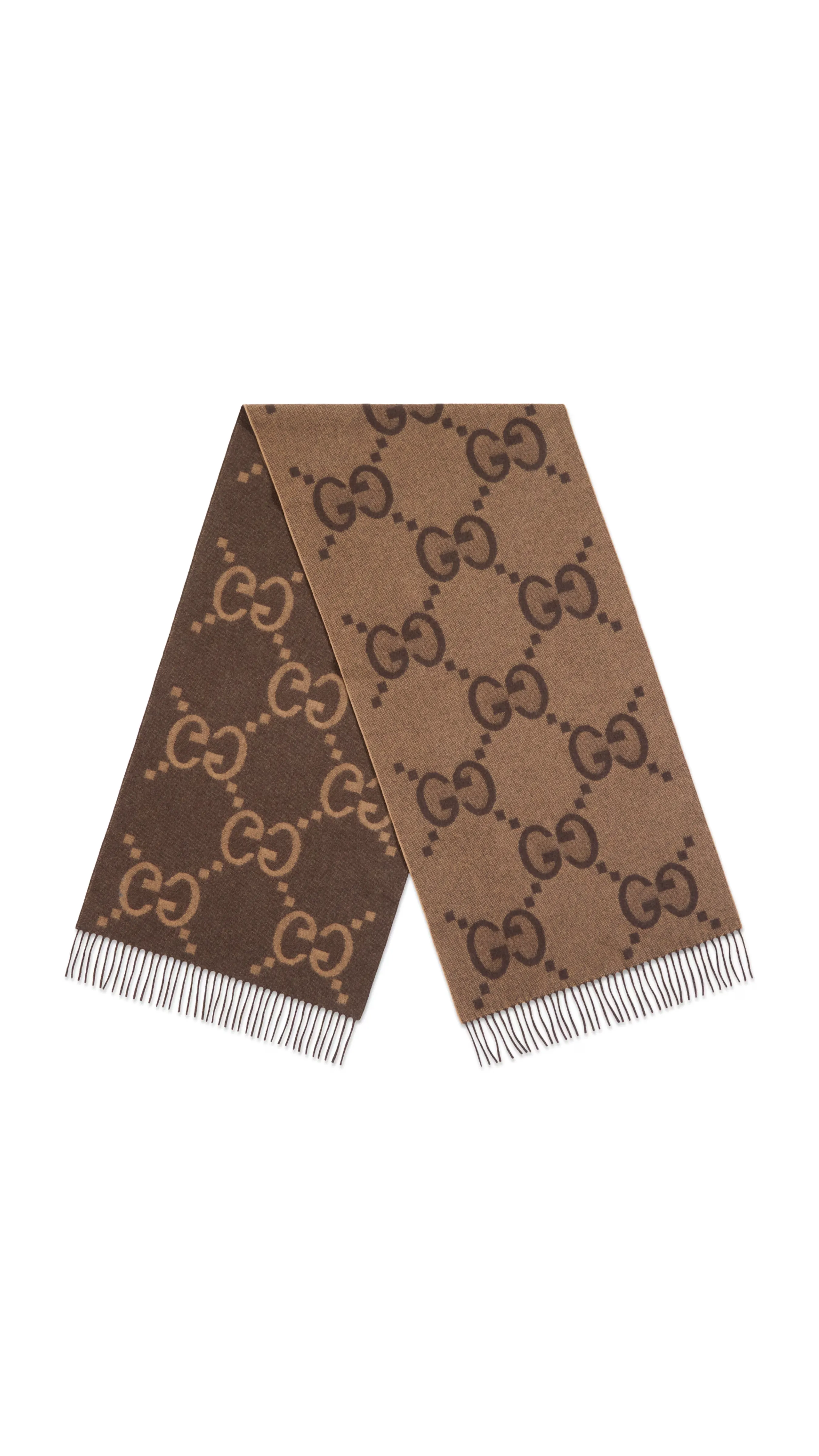 GG Cashmere Jacquard Scarf - Beige/Dark Brown