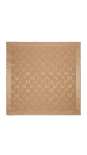 GG Jacquard Silk Wool Shawl - Camel