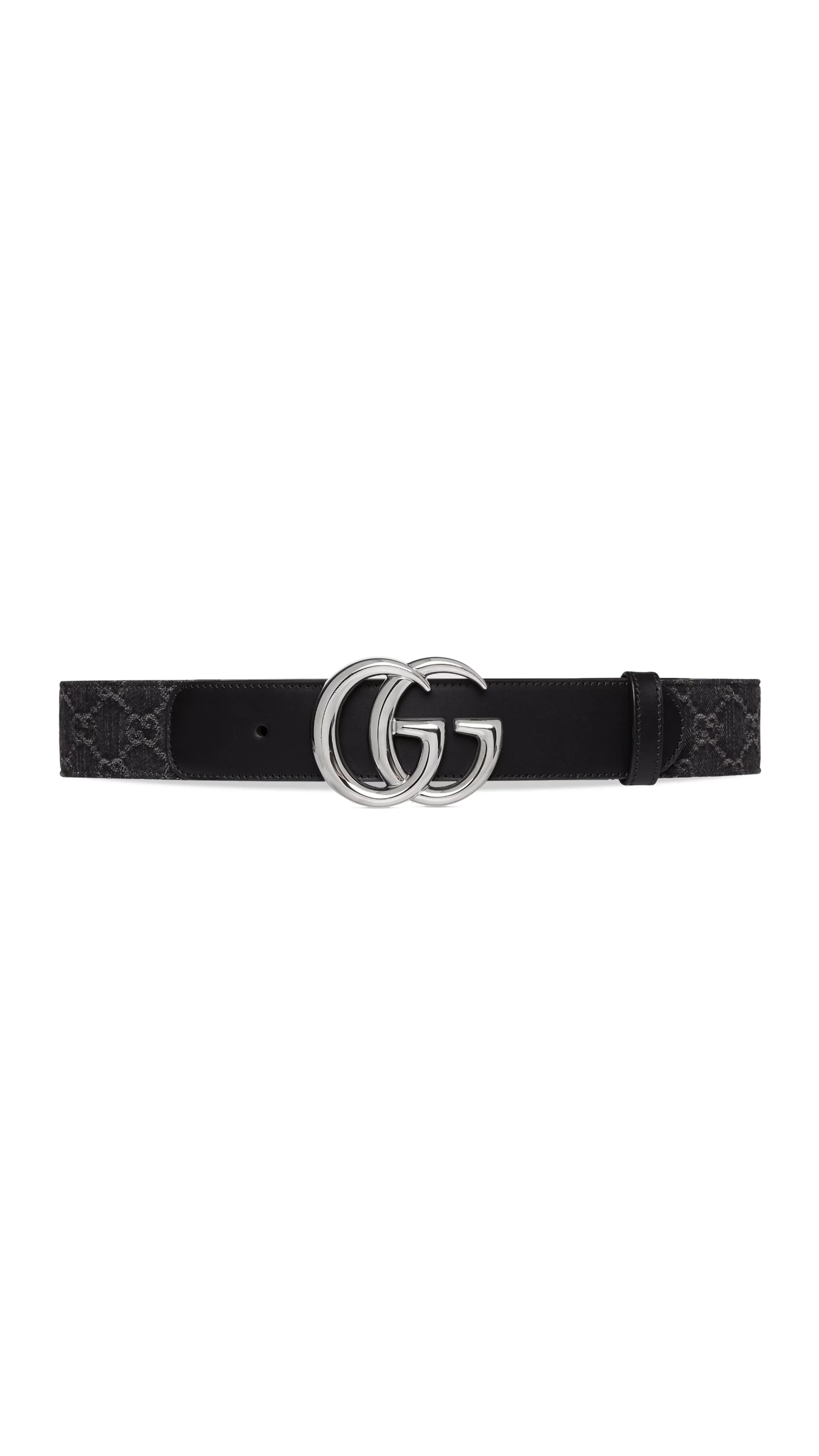 GG Marmont Wide Denim Belt - Black/Grey