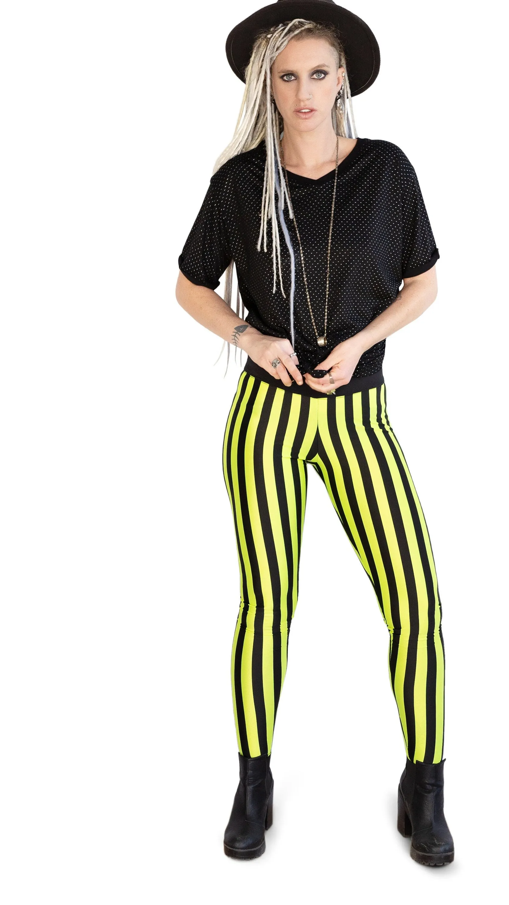 Goth circus striped leggings | in Black / yellow