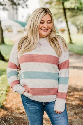 Heart To Heart Striped Knit Sweater- Baby Pink, Brick & Dusty Blue