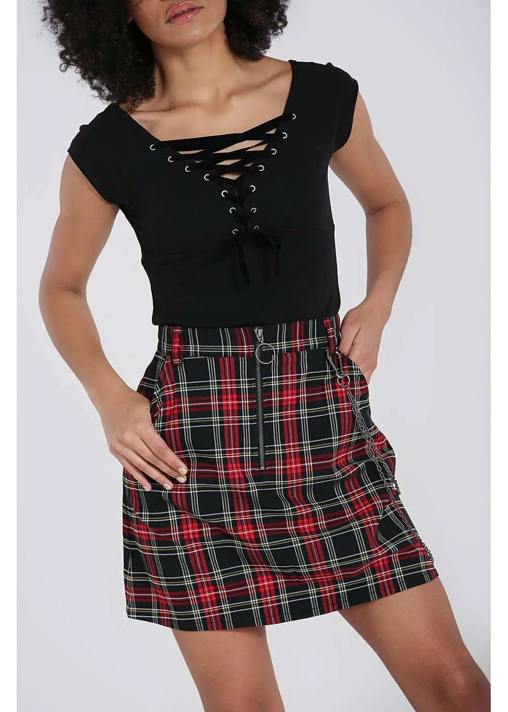 Hell Bunny Clash Tartan Short Skirt Red