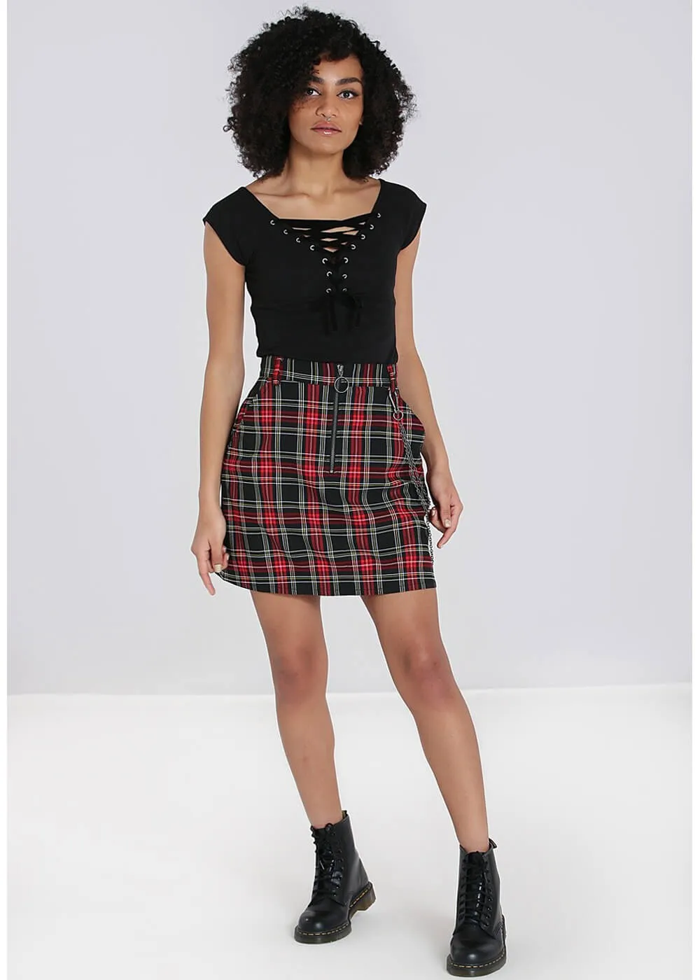 Hell Bunny Clash Tartan Short Skirt Red