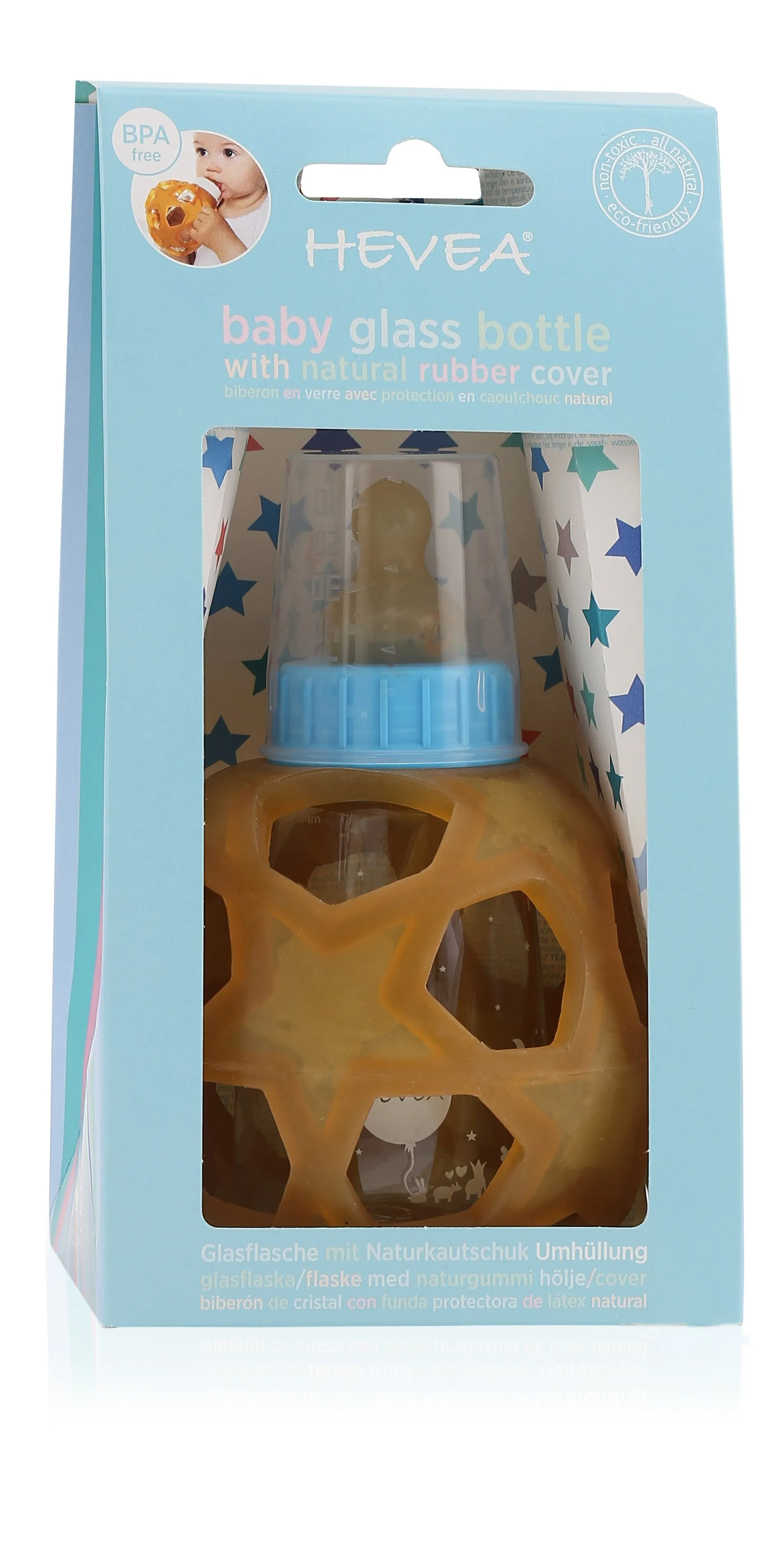 HEVEA Glass Bottle w. Star Ball Cover | Blue