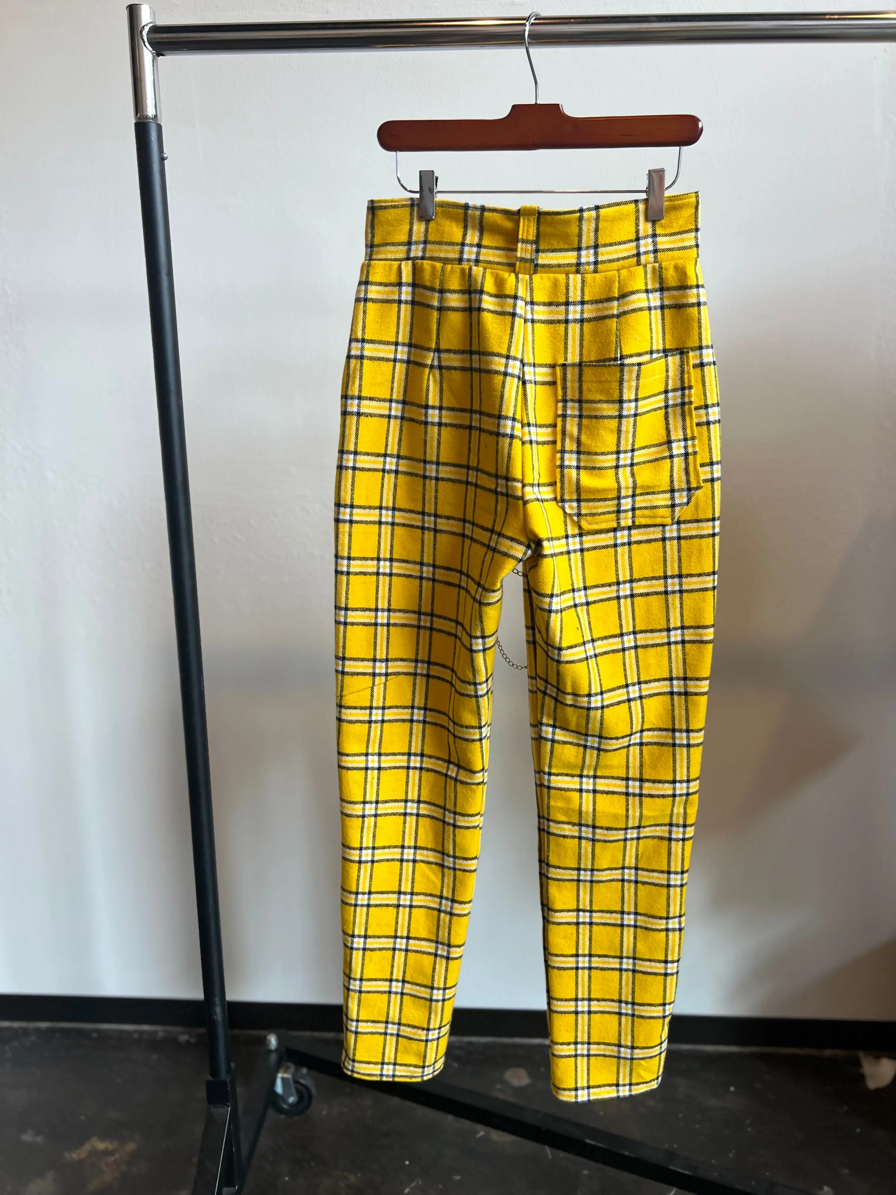 High Waisted Tartan Plaid Pants With Chain