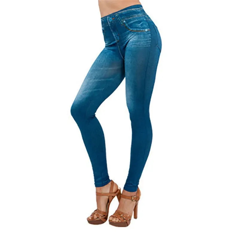 Imitation Jeans Leggings Women Stretch High Waist Pants