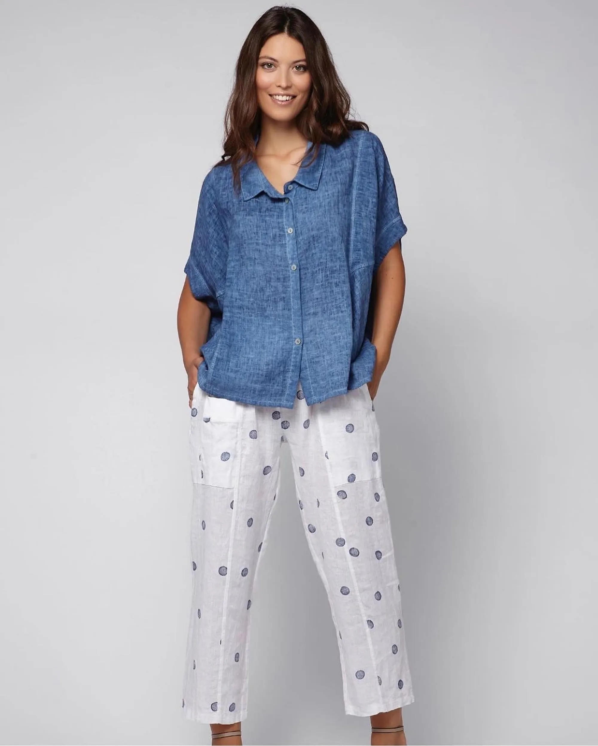 Inizio Polka Dot Linen Pants