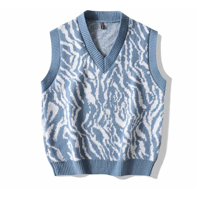 Japanese Men's V Neck Loose Oversized Hand Knitted Vest Sweater