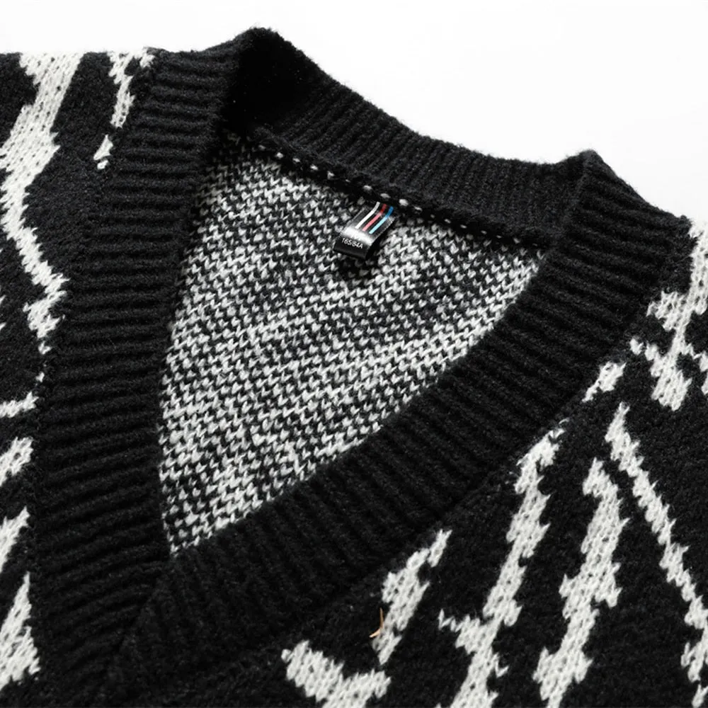 Japanese Men's V Neck Loose Oversized Hand Knitted Vest Sweater