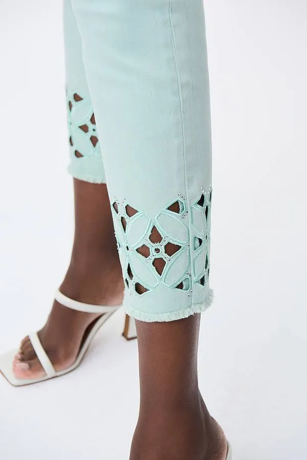 Joseph Ribkoff Cut-Out Denim Style Pants in Mint- 231960