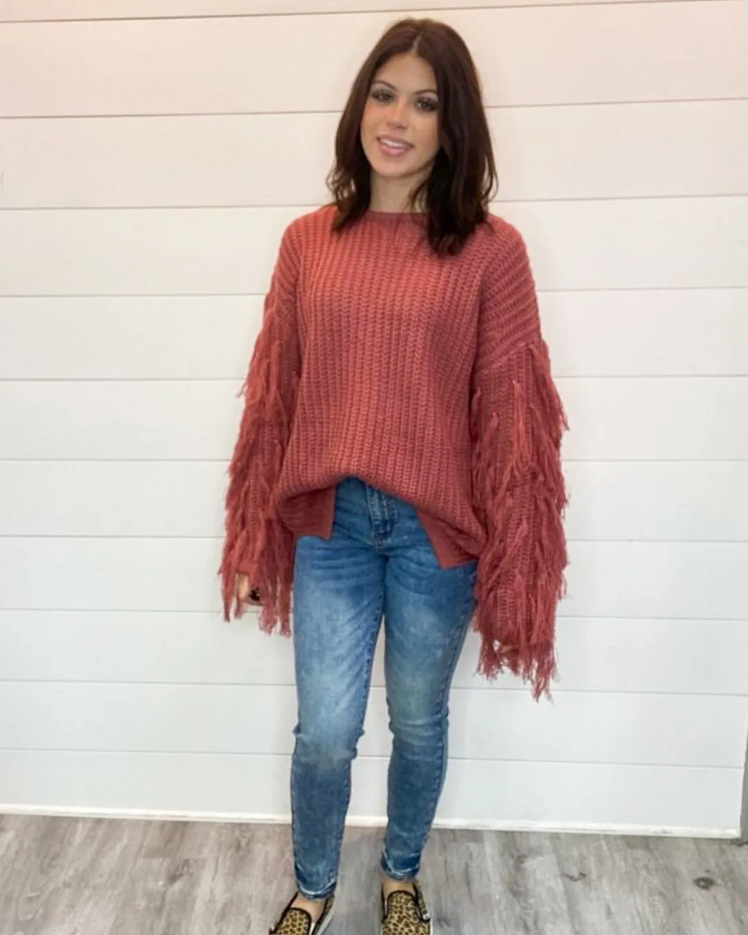 Knit Fringe Sleeve Pullover